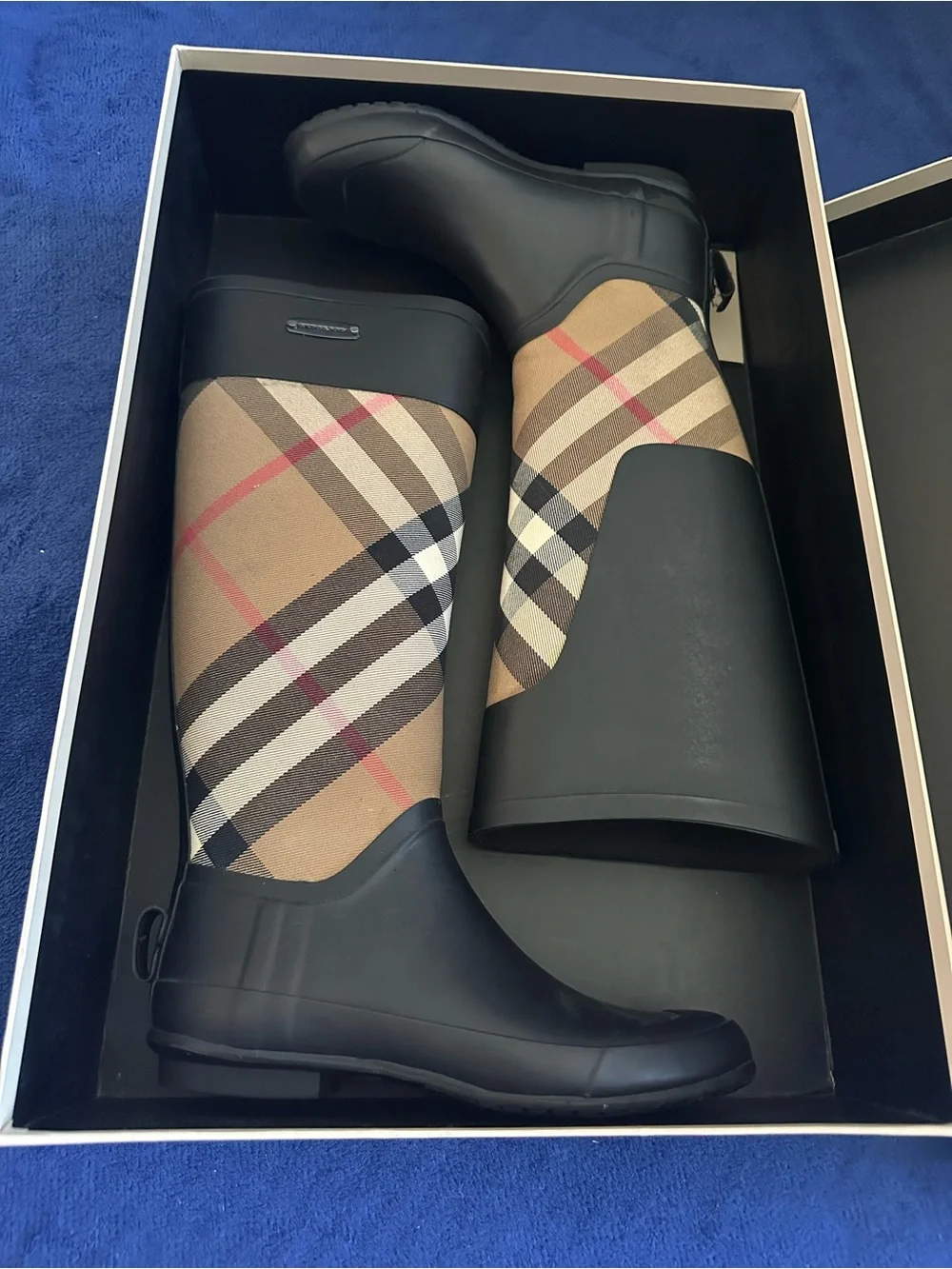 Womens Burberry House Check Rain Clemence Boots 36 Classic Plaid Black Rubber